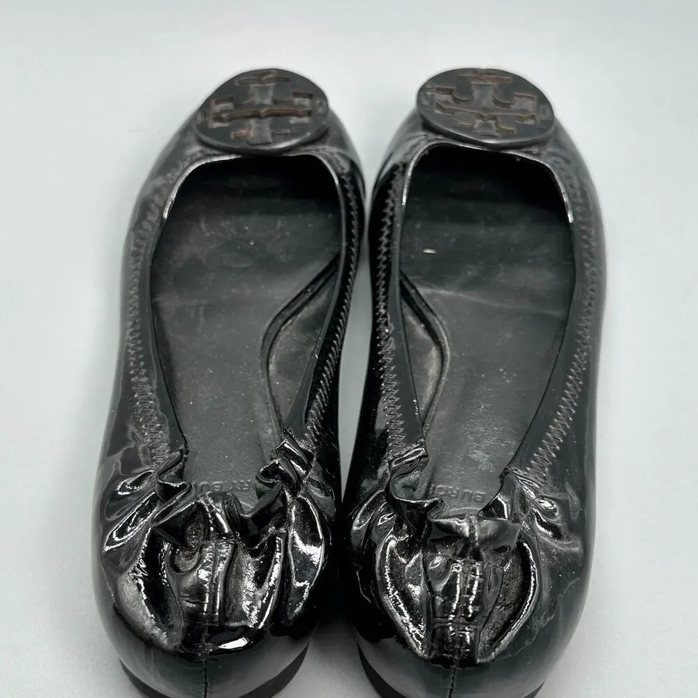 Tory Burch Reva Women's 6.5 Black Patent Leather Ballet Flats Slip-On Closed Toe